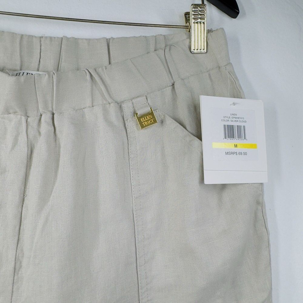 Ellen Tracy 100% Linen Gray Pull On Wide Leg Cropped Capri Pants M NWT - Picture 7 of 8